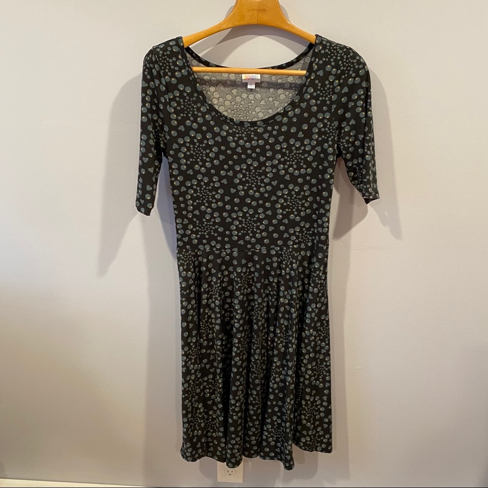 LuLaRoe Nicole Black and Teal Bubble Dress